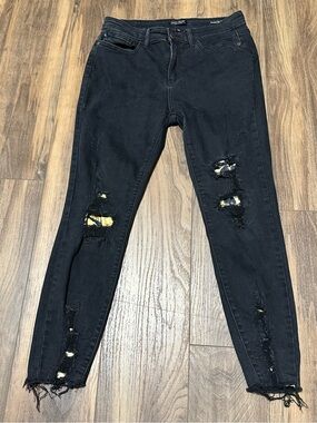 Judy Blue High Waist Leopard Patch Skinny Jeans Distressed 11/30  Black